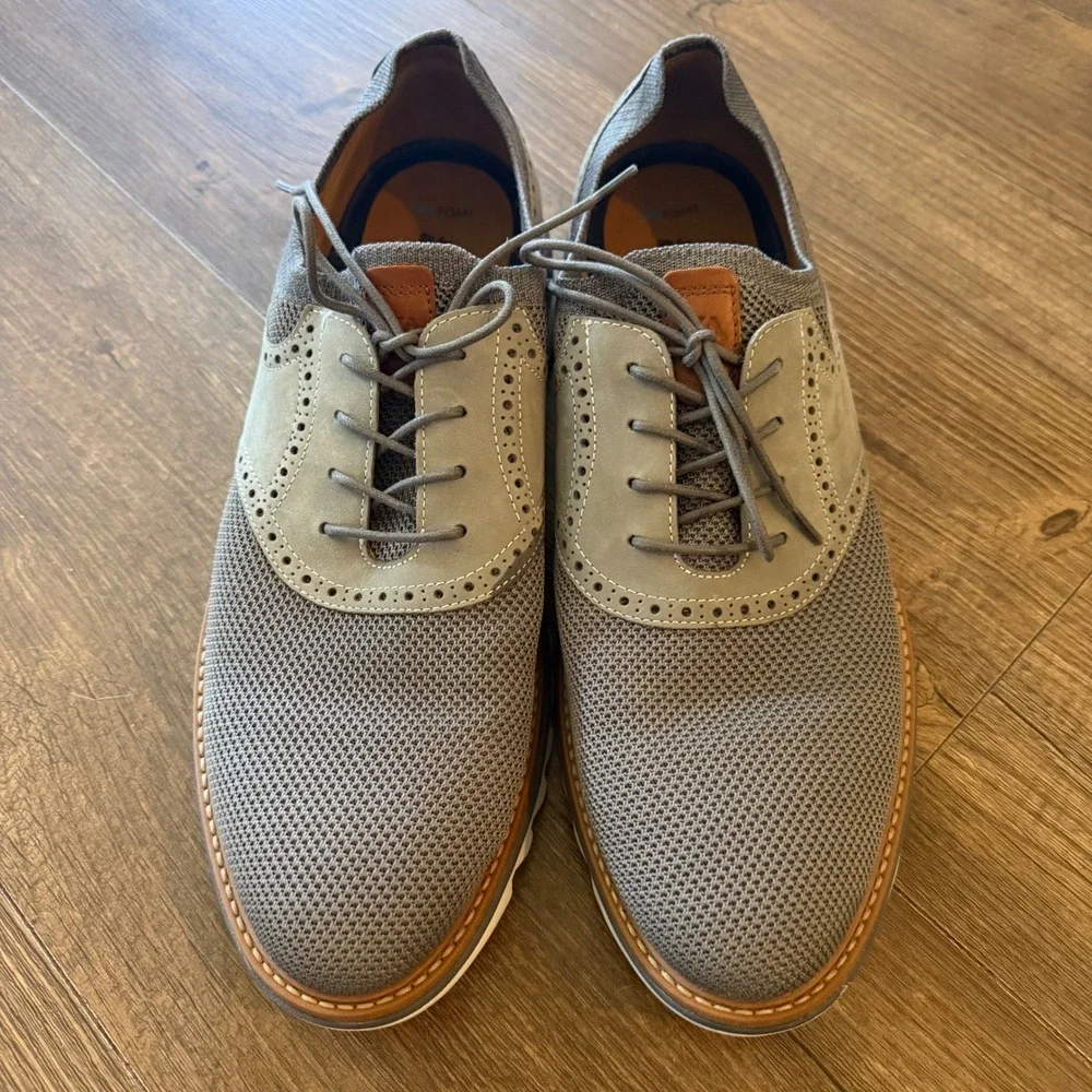 Johnston & Murphy Wingtip Oxford Shoes Mens 13 Gray Knit Leather Hybrid TruFoam